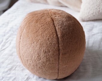 Ball Pillow - Plush Ball Cushion - Brown Ball Pillow - Plush Ball Pillow - Round Pillow - Decorative Pillow - Unique Pillow - Fur Pillow