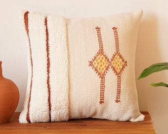 Boho Natural Hand Woven Throw Pillow Cover, Cactus Silk Cushion, Moroccan Cactus Style ,Aztec Woven Hand Loom Pillow , 17x17 inch