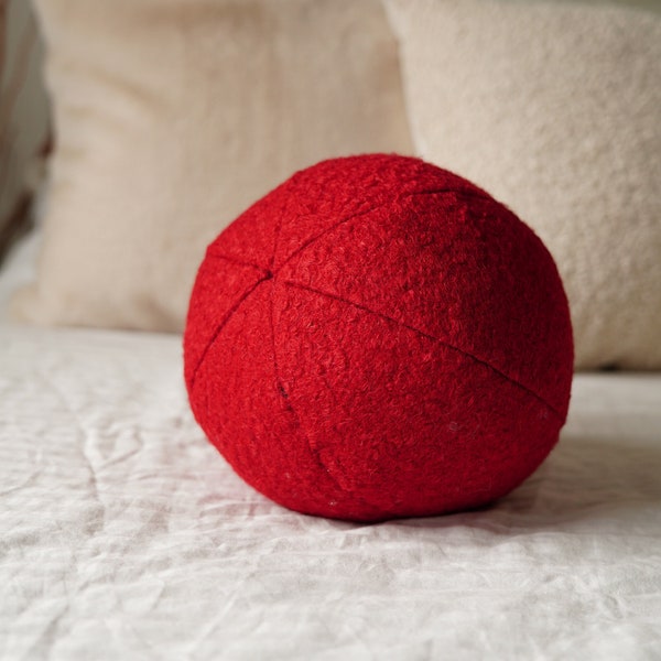 Teddy Boucle Ball Pillow - Red Teddy Ball Cushion - Teddy Bear Fabric - Bench Cushion - Boucle Fabric - Teddy Ball Pillow - Floor Cushion