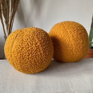 Teddy Boucle Ball Pillow - Mustard Teddy Ball Cushion - Teddy Bear Fabric - Boucle Ball Pillow - Boucle Pillow - Boucle Fabric - Ball Pillow