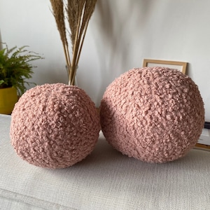 Teddy Boucle Ball Pillow - Pink Teddy Ball Cushion - Teddy Bear Fabric - Boucle Ball Pillow - Round Boucle Pillow - Unique Pillow - Boucle