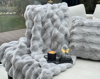 Fur Blanket - Luxury Faux Fur Throw Blanket - Rabbit Fur Blanket - Throw Blanket - Plush Blanket - Faux Fur Bedspread - Faux Fur Blanket