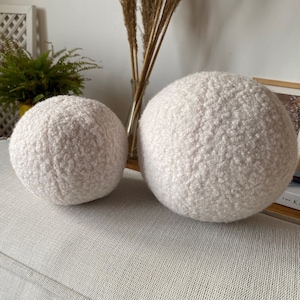 Teddy Boucle Ball Pillow - White Teddy Ball Cushion - Teddy Bear Fabric - Boucle Ball Pillow -  Boucle Pillow - Unique Pillow - Ball Pillow