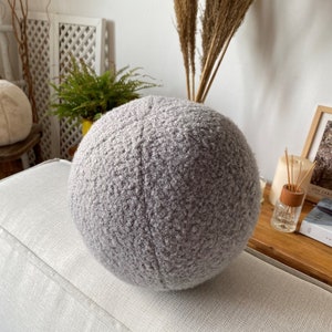 Teddy Boucle Ball Pillow - Gray Teddy Ball Cushion - Teddy Bear Fabric - Boucle Ball Pillow -  Boucle Pillow - Knot Pillow - Ball Pillow