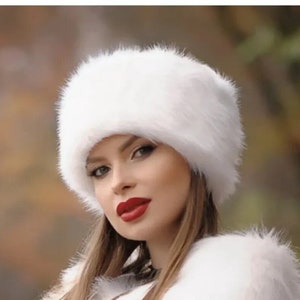 White Faux Fur Hat - Russian Fur Hat - Plush Hat - Hat For Winter - Cossack - Rabbit Fur Hat - Beret - Russian Hat - Fox Fur