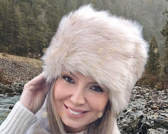 Latte Brown Faux Fur Hat With Light Brown Tips - Russian Fur Hat