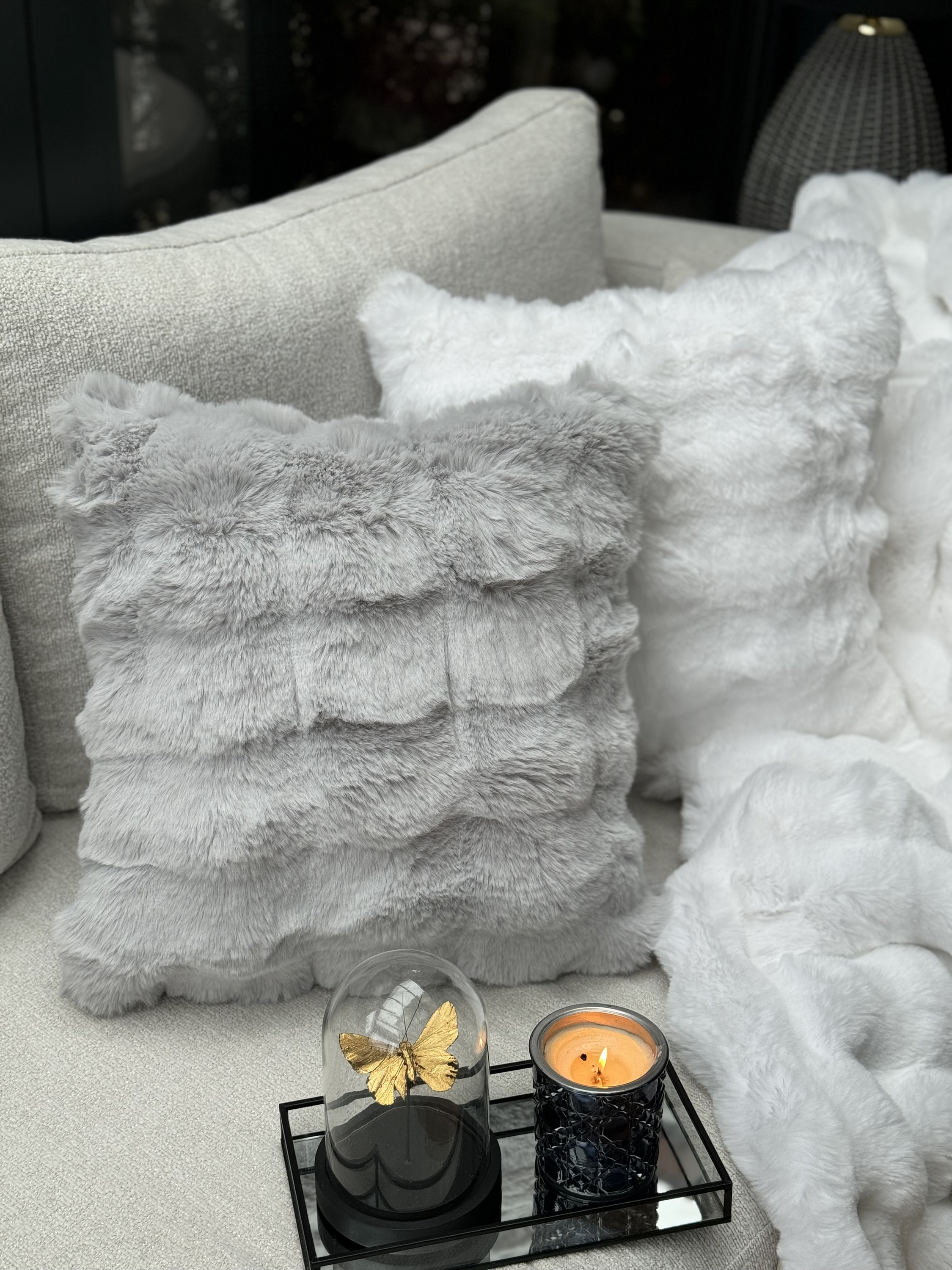 Pottery barn mongolian fur pillow hotsell