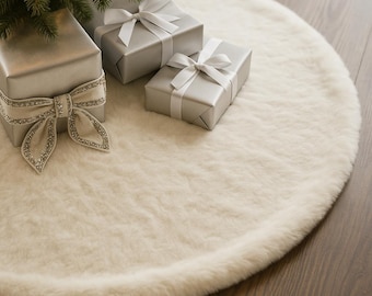 Falda para árbol de Navidad - Falda de felpa para árbol - Falda de piel sintética para árbol - Alfombra redonda para árbol de Navidad - Adornos para árbol de Navidad - Alfombra de piel