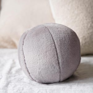 Ball Pillow - Plush Ball Cushion - Gray Ball Pillow - Plush Ball Pillow - Round Pillow - Decorative Pillow - Unique Pillow - Fur Pillow