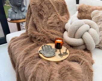 Brown Fur Blanket - Luxury Faux Fur Throw Blanket - Rabbit Fur Blanket - Throw Blanket - Plush Blanket - Fur Bedspread - Faux Fur Blanket