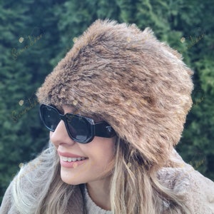 Black Faux Fur Hat with Brown Tips - Russian Fur Hat - Plush Hat - Hat For Winter - Cossack - Rabbit Fur Hat - Beret - Woman Hat