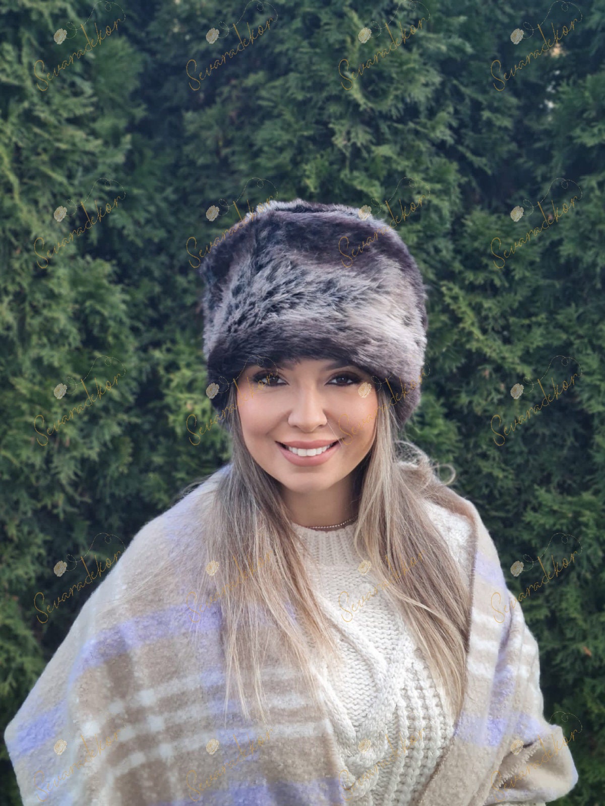Black and White Faux Fur Hat - Russian Fur Hat - Plush Hat  display picture 1