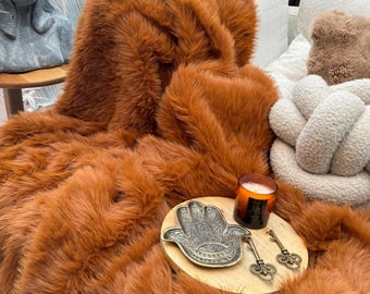 Fur Blanket - Luxury Faux Fur Throw Blanket - Rabbit Fur Blanket - Cinnamon Throw Blanket - Plush Blanket - Fur Bedspread - Faux Fur Blanket