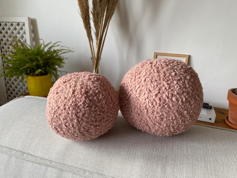 Teddy Boucle Ball Pillow Teddy Ball Cushion Ball Pillow Boucle Ball Cushion Round Boucle Pillow Boucle Sphere Pillow Tedd pillow Rose gold