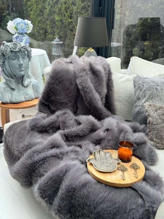 PHF Faux Rabbit Fur Throw Blanket – Ultra Soft, Reversible, 50x60 Inches (Bubble Grey) - View #2