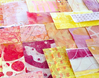 Painted Collage Paper, Warm Colours, Hand Painted Paper, Mixed Media Paper Pack, Red, Pink, Orange, Yellow