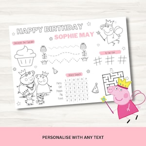 Peppa Pig Party Placemat - Activity Sheet - Colouring Page - Birthday Party Favour - Party Decor