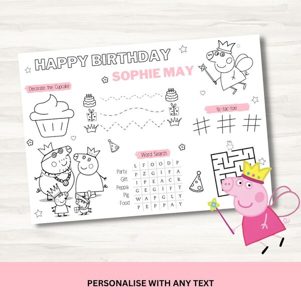 Peppa Pig Party Placemat - Activity Sheet - Colouring Page - Birthday Party Favour - Party Decor