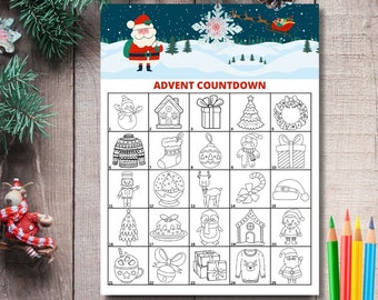 Christmas Advent Colouring Sheet with 5 Free Colouring Pages - Instant Download