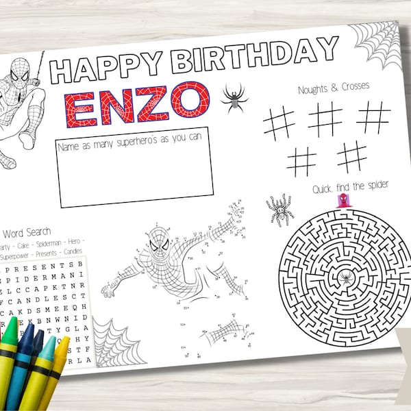 Spiderman Happy Birthday Colouring Sheet - Personalised Birthday Activity Sheet | Party Favor Printable PDF