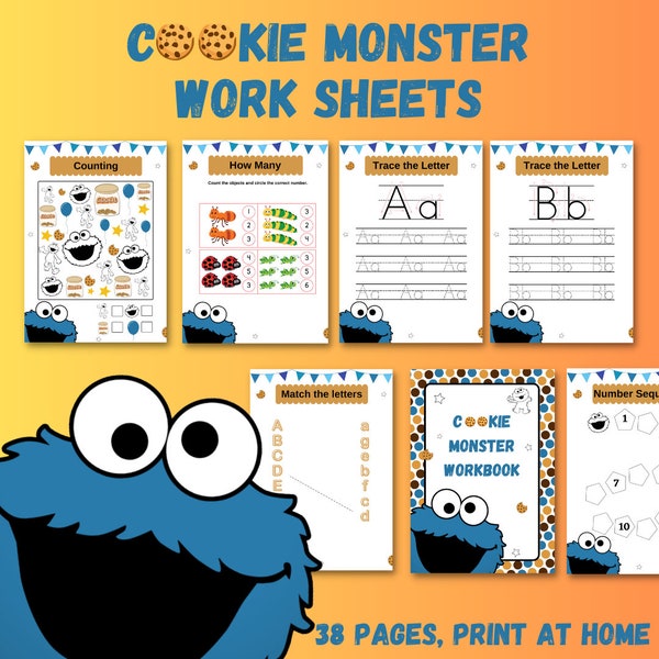 Cookie Monster Preschool work sheets - Print at home