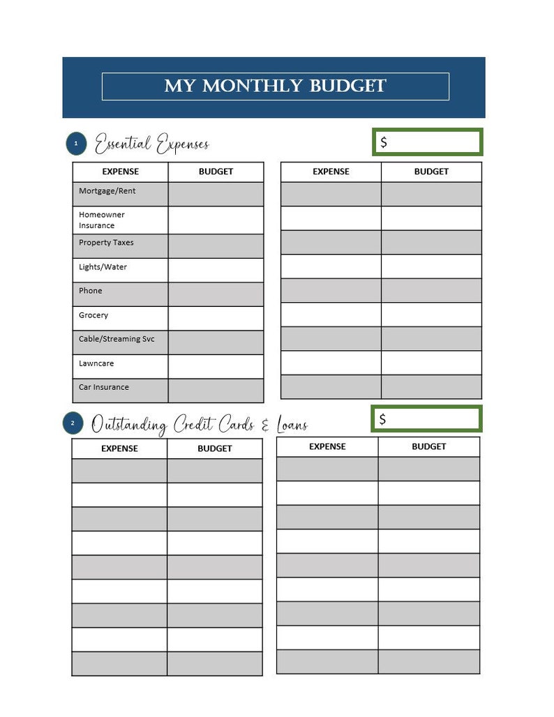 Monthly Budget Planner Printable Financial Journal Monthly Budget Sheet