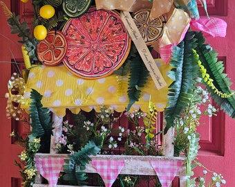 Corona de primavera de limón, letrero de puesto de limonada, decoración de puerta de verano de primavera de limón, percha de puerta de limón, corona de puerta de limonada, puerta de limones de primavera