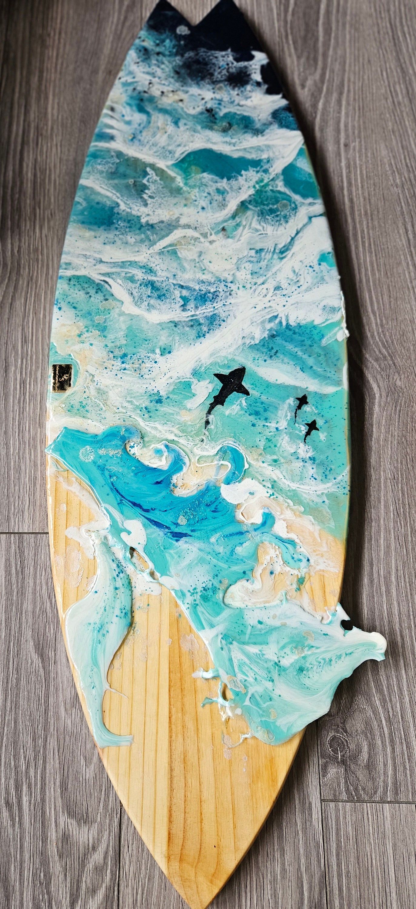 Wood Surfboard Art｜サーフボード風アート 3ft Surfboard Wall Art, Ocean Painting, Luxury Beach Decor - Etsy