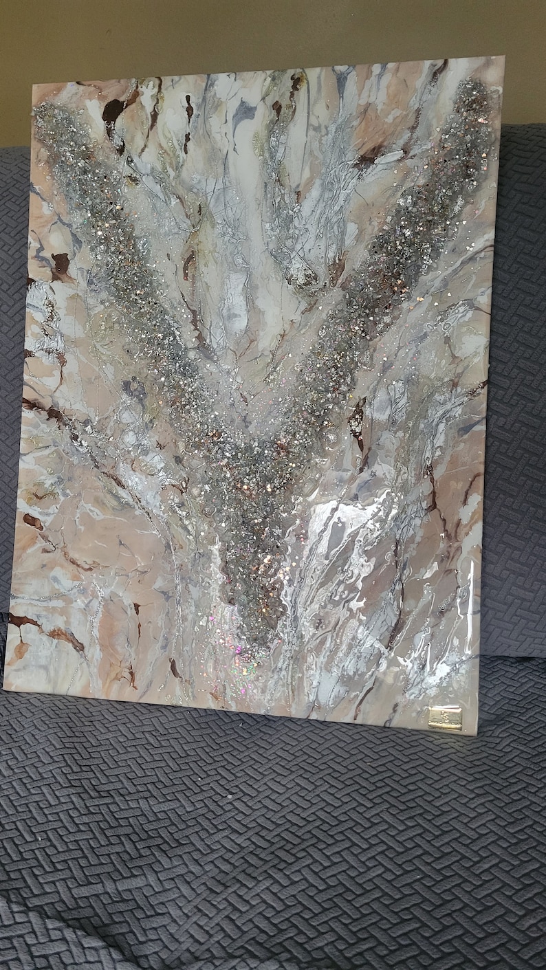 Marble Glitter Painting Resin Painting Glass Art Etsy