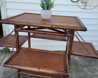 Vintage English Bamboo Tea Table With Folding Sides unique