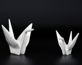 Estatuilla de grulla de Origami de porcelana japonesa, escultura de pájaro hecha a mano, grúa de cerámica 3d, decoración artística, decoración del hogar, regalo de boda
