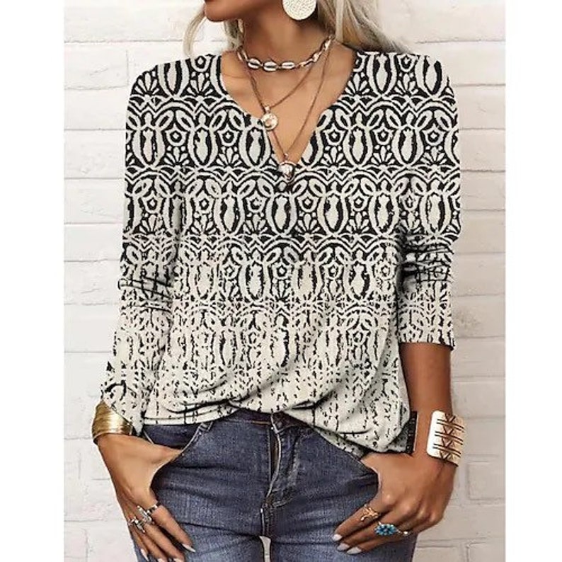 Womens Shirt Blouse Graphic Paisley Print Long Sleeve Casual Etsy