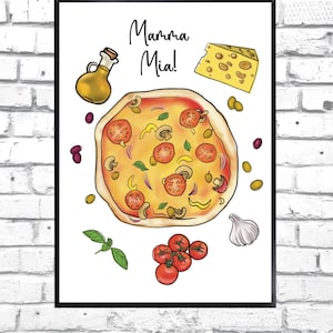 Pizza lovers, pizza art, pizza print, kitchen wall art, Christmas gift, house warming gift, pizza restaurant print, pizza restaurant art