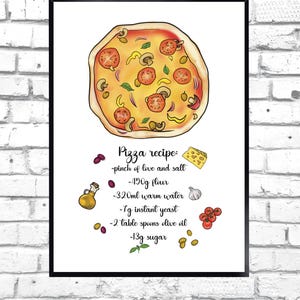 Pizza lovers, pizza recipe, pizza art, pizza print, kitchen wall art, Christmas gift, house warming gift, pizza restaurant print, pizza