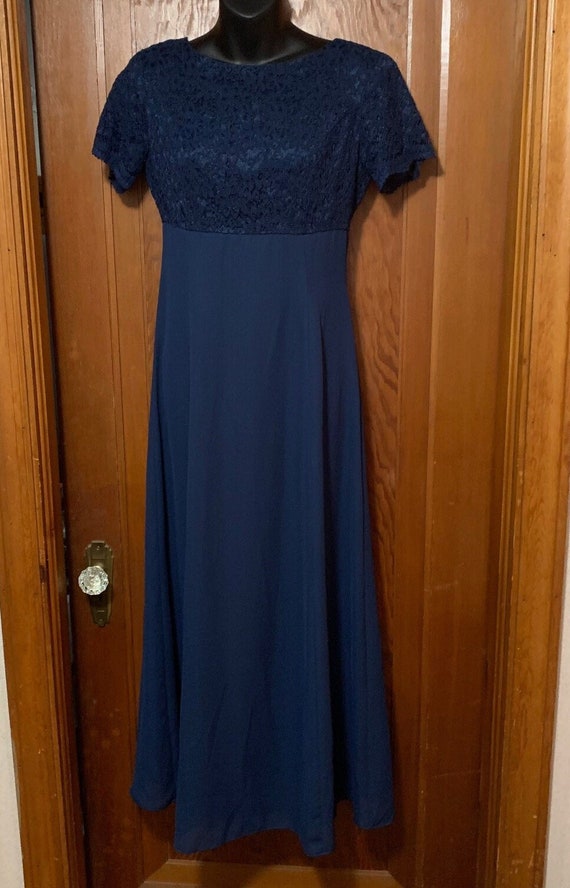 Lanz of Saltzburg Navy Blue Formal Gown Short Slee