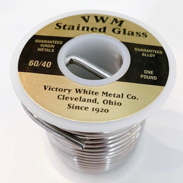 Victory White Metal 60/40 Tin and lead 1/8” solid wire solder for stained glass production 1 pound spool, made in America