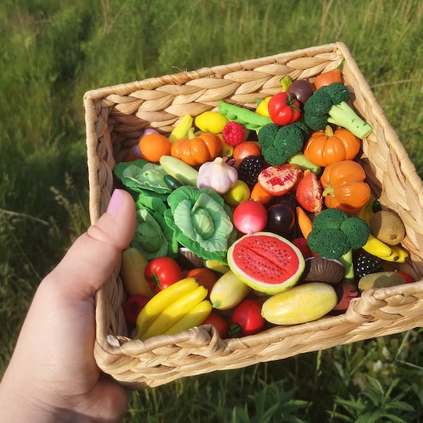 Miniatur-Gemüse-Früchte Montessori aus Fimo, sensorisches Spielzeug, Karteikarten, Karteikarten, Puppenhausminiatur, Puppenessen, Miniaturessen
