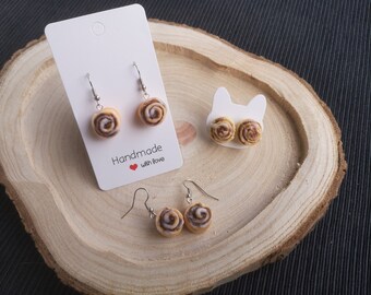 Cinnamon Rolls Earrings, Food Earrings, Bread Earrings, Miniature Food Jewelry, Polymer Clay Food