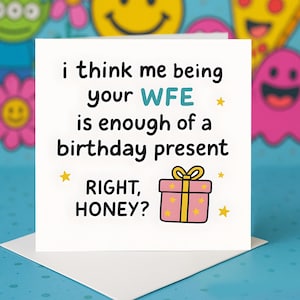 Cartão de aniversário da esposa, presente engraçado, ilustração rosa, cartão de felicitações com piada divertida, cartão personalizado para cartões de felicitações de relacionamento do marido