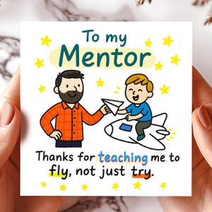 Mentor Teacher Thank You Card with Paper Plane and Star Design, Motivational Appreciation Card for Inspiration, Greeting cards Gift.
