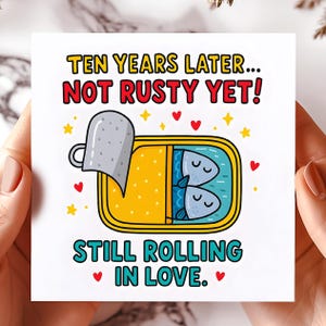 Zehn Jahre Karte Jubiläum Lustige Sardinen Illustration Grußkarte Personalisierte Karte für Paar Partner Beziehung Liebe Grußkarten
