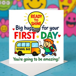 Biglietti di auguri per il primo giorno di scuola, biglietti di ritorno a scuola, regali di incoraggiamento per bambini, supporto per il grande giorno degli studenti, biglietti di positività per un nuovo inizio.