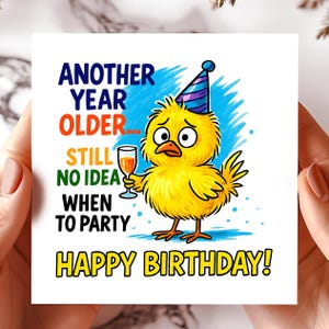 Another Year Older Still No Idea When to Party Card – Funny Birthday Humour, Celebration Greeting cards, Silly Animal Joke Greeting card