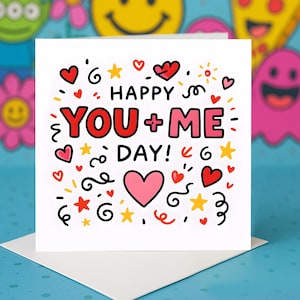 Cartão de amor "Você e eu", cartão de felicitações divertido para celebração de casal, cartão personalizado com corações para cartões de felicitações de relacionamento de parceiros