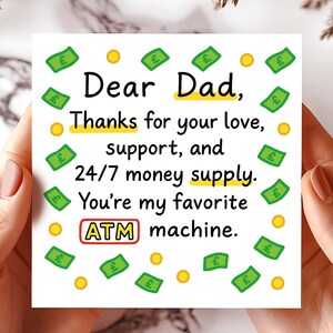 Je compte toujours sur papa - Carte drôle de blague d'argent de distributeur automatique pour la fête des pères, un anniversaire ou toute occasion - Cadeaux drôles de cartes de voeux pour des papas