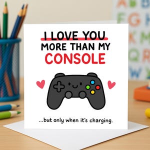 Divertente biglietto d'auguri d'amore per giocatori con simpatica grafica per console, biglietti d'auguri sarcastici per la relazione tra fidanzati, biglietto d'auguri per coppie, carta regalo