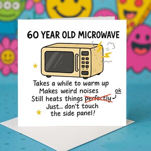 Carte d'anniversaire amusante au micro-ondes - Humour micro-ondes 60 ans - Blague vintage sur les appareils électroménagers - Cartes de voeux humoristiques pour lui