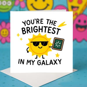 Cartes de voeux galaxie lumineuses, carte Vous êtes la plus brillante, cadeau soleil cosmique, note drôle de professeur d'étoile, carte de remerciement étudiant positif.