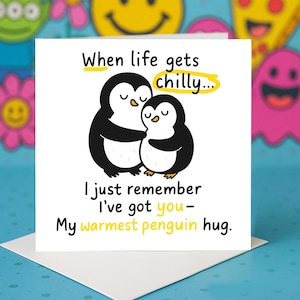 Pinguin Umarmung Grußkarte mit gemütlichem Winter-Thema Romantische Grußkarte für Partner Niedliche Liebes-Grußkarte Süße Beziehungs-Grußkarte