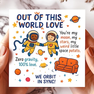 Out of This World Space Love Card, schattig astronautenpaar ontwerp, grappige kaarten, romantische wenskaarten, Galaxy Love Card voor hem/haar.